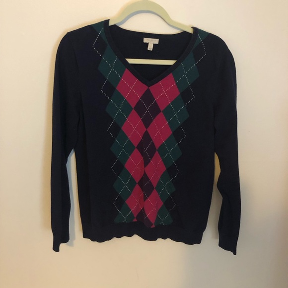 Talbots Sweaters - Talbots Sweater Women Size Large Blue Argyle Diamond Long Sleeve V-Neck Casual